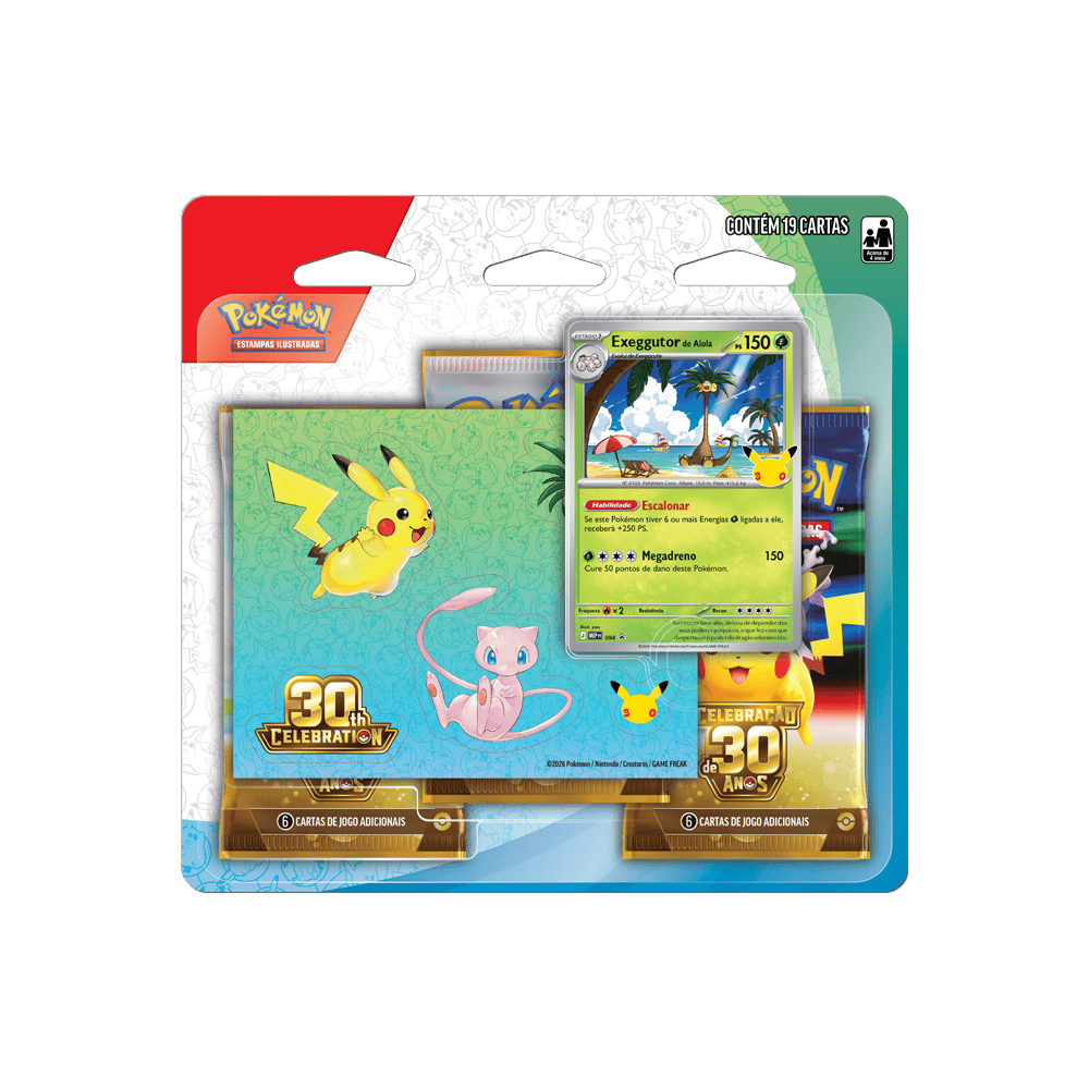 (PT-BR) Pokémon - Blister Triplo - Com Adesivo - Celebração de 30 Anos - Exeggutor de Alola
