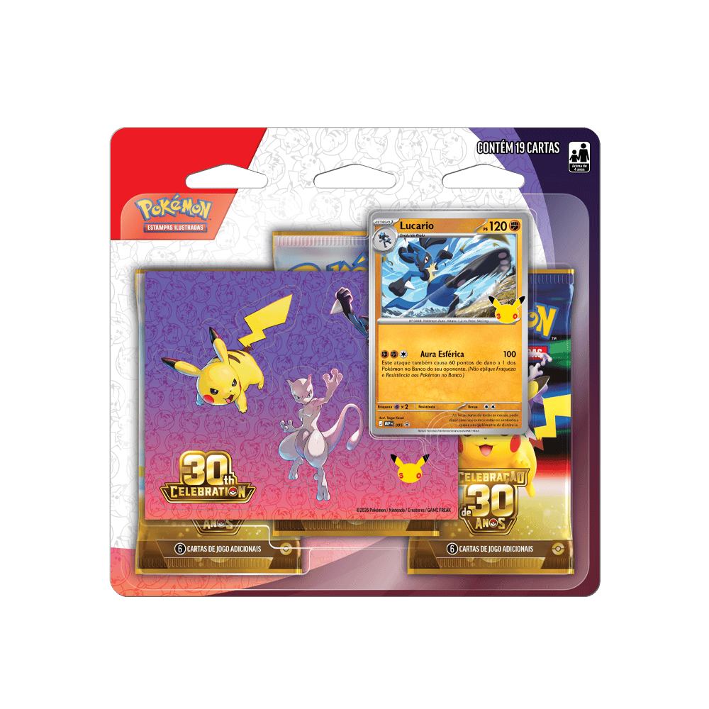 (PT-BR) Pokémon - Blister Triplo - Com Adesivo - Celebração de 30 Anos - Lucario